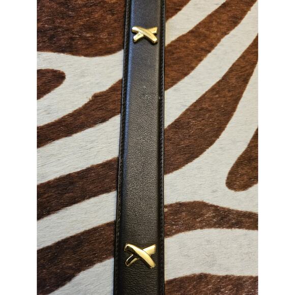 Vintage PALOMA PICASSO Black Leather Belt X Gold 1.5" Sz M/75 Made in Italy - Picture 7 of 10